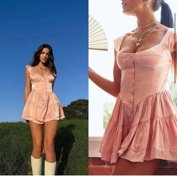 NWT Vanessa Mooney Elisabeth Baby Pink Silk Romper Medium - Picture 9 of 9